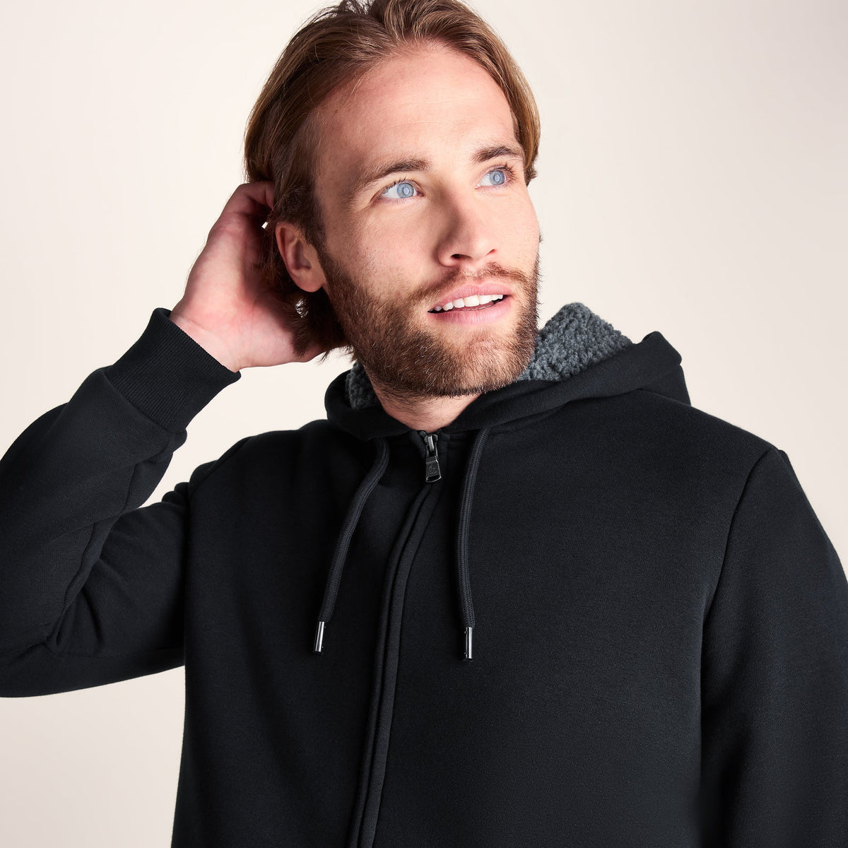 Ramsey Mens Supersoft Sherpa Lined Zip Hoodie - Black - Image 5