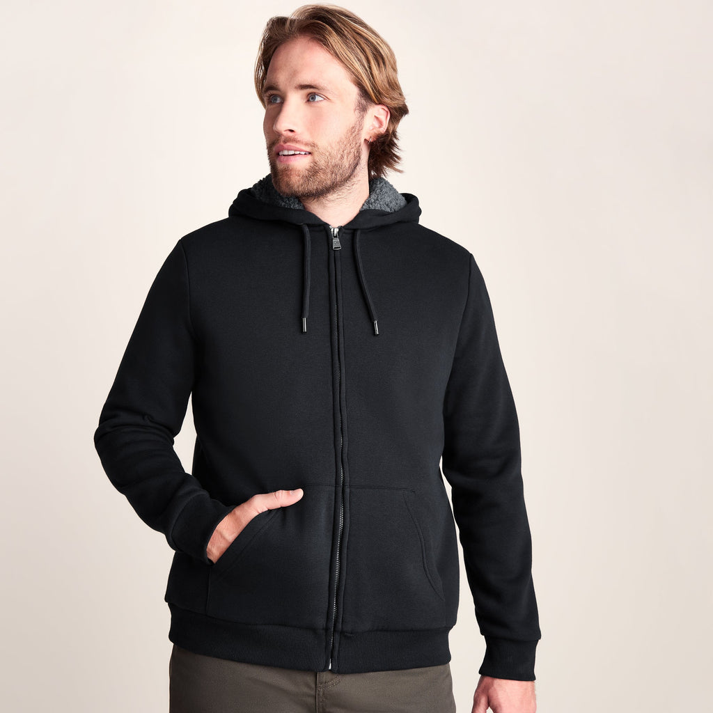 Ramsey Mens Supersoft Sherpa Lined Zip Hoodie - Black - Image 6