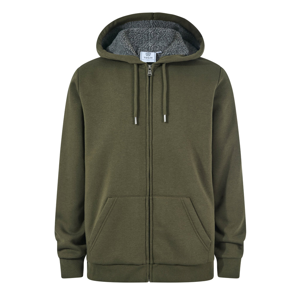 Ramsey Mens Supersoft Sherpa Lined Zip Hoodie - Khaki - Image 6