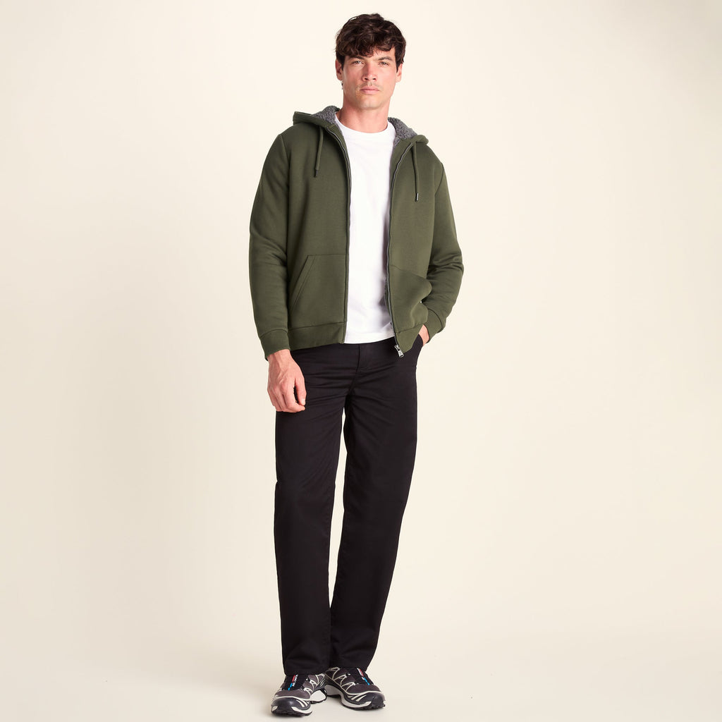 Ramsey Mens Supersoft Sherpa Lined Zip Hoodie - Khaki - Image 2