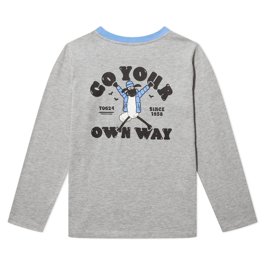 Ryeland Kids Shaun the Sheep T-Shirt LS - Dark Grey Marl - Image 7