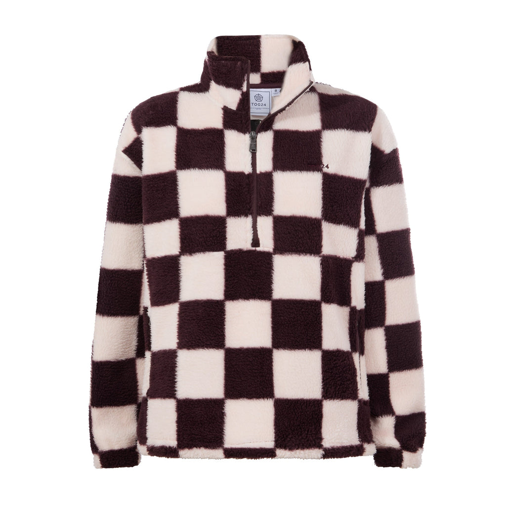 Sara Womens Relaxed Fit Sherpa Fleece Zip Neck - Huckleberry Checkerboard - Image 9