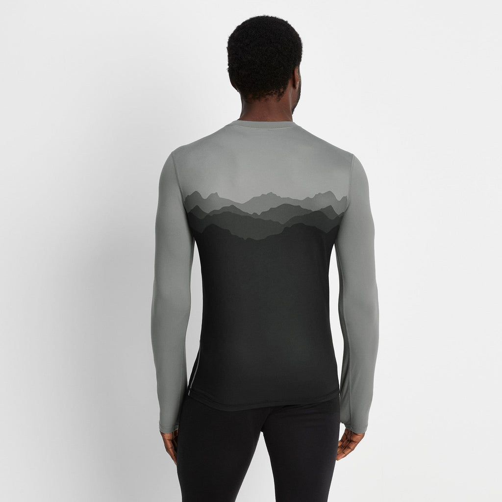 Snowdon Mens Thermal Crew Neck Base Layer - Grey Mountain Print - Image 2