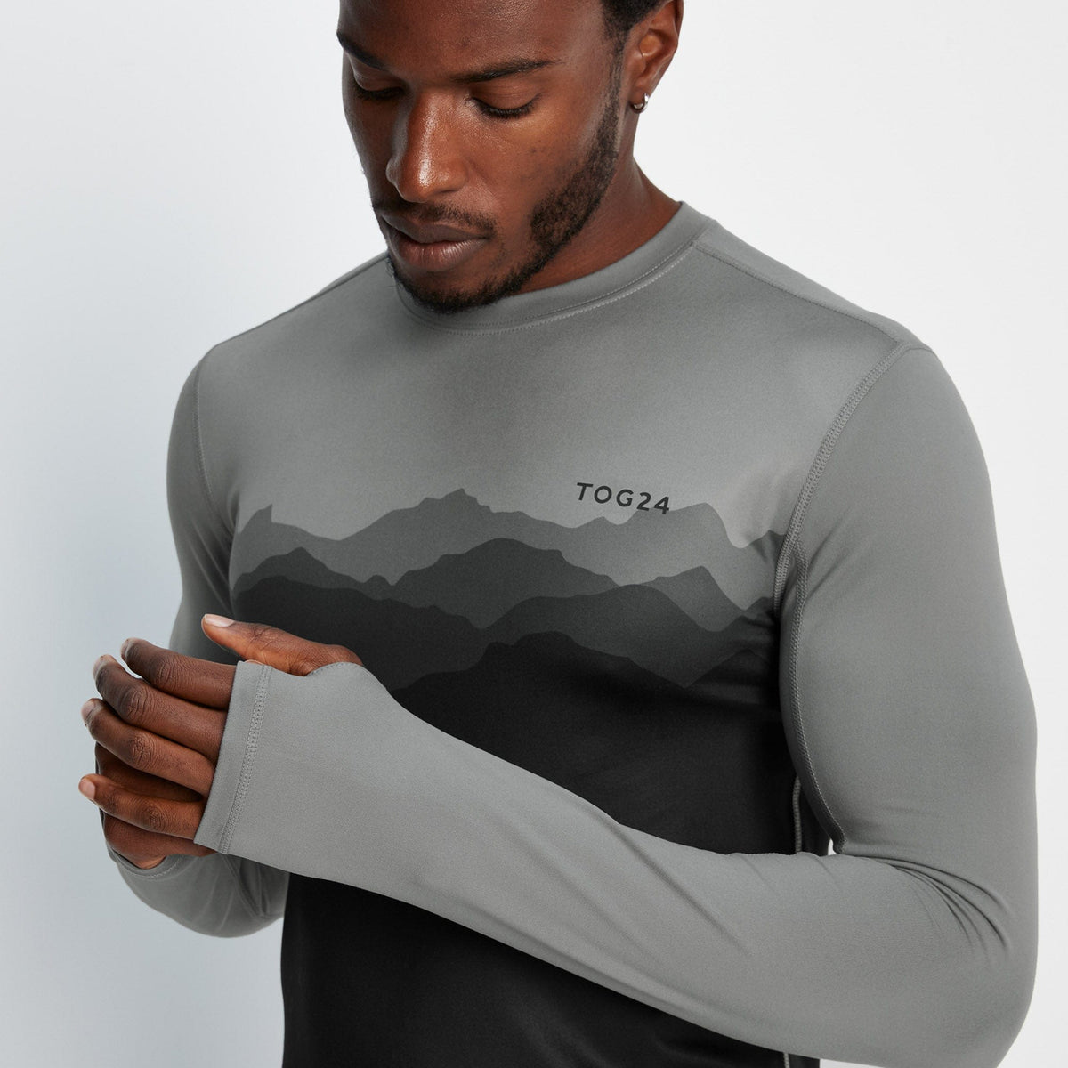 Snowdon Mens Thermal Crew Neck Base Layer - Grey Mountain Print - Image 5