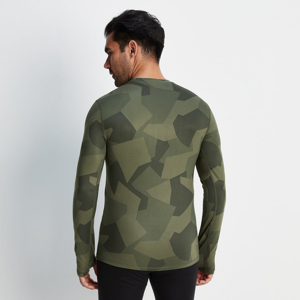 Snowdon Mens Thermal Crew Neck Base Layer - Khaki Camo Print - Image 2