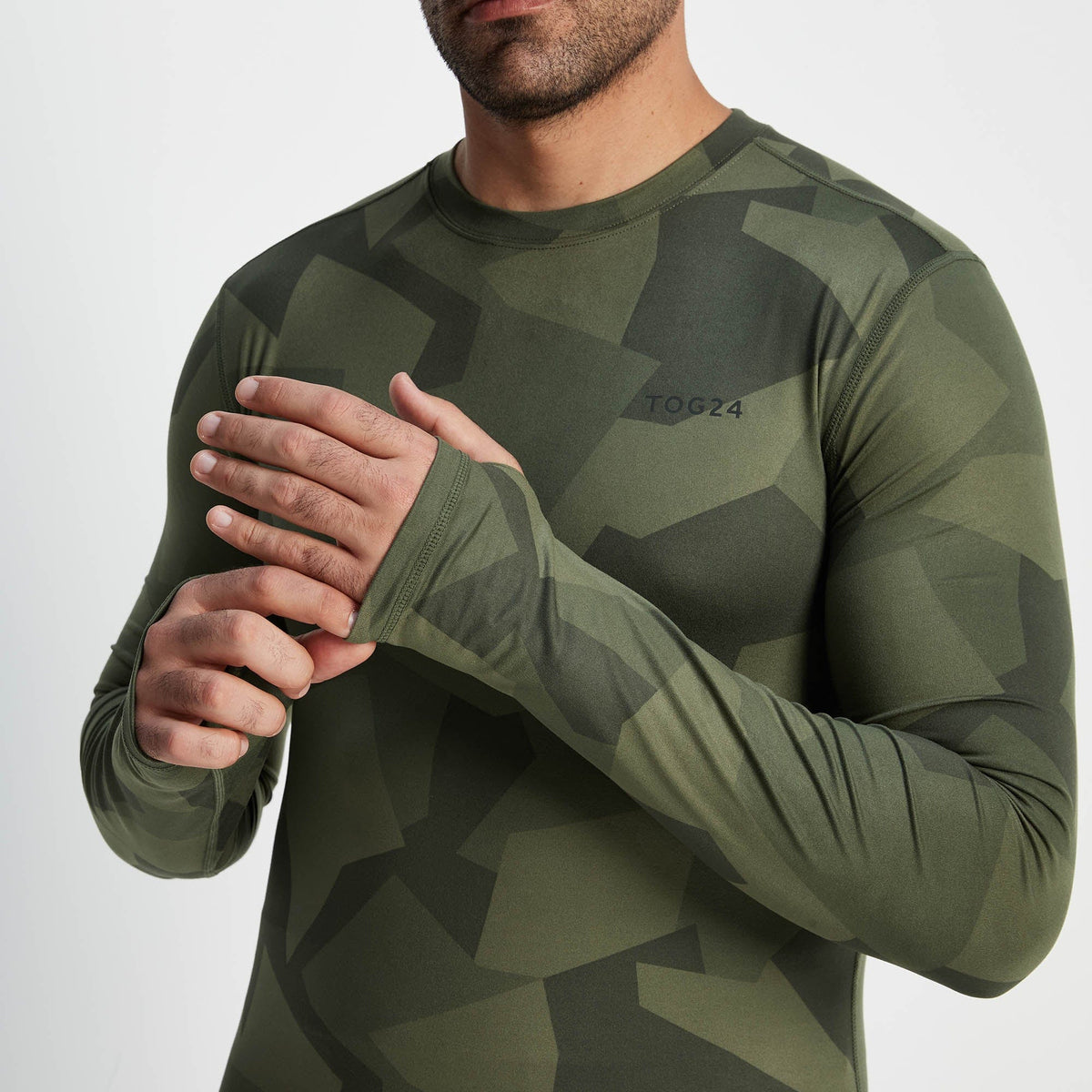 Snowdon Mens Thermal Crew Neck Base Layer - Khaki Camo Print - Image 4