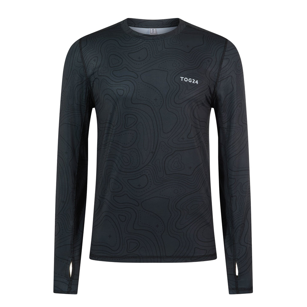 Snowdon Mens Thermal Crew Neck Base Layer - Black Terrain Print - Image 7