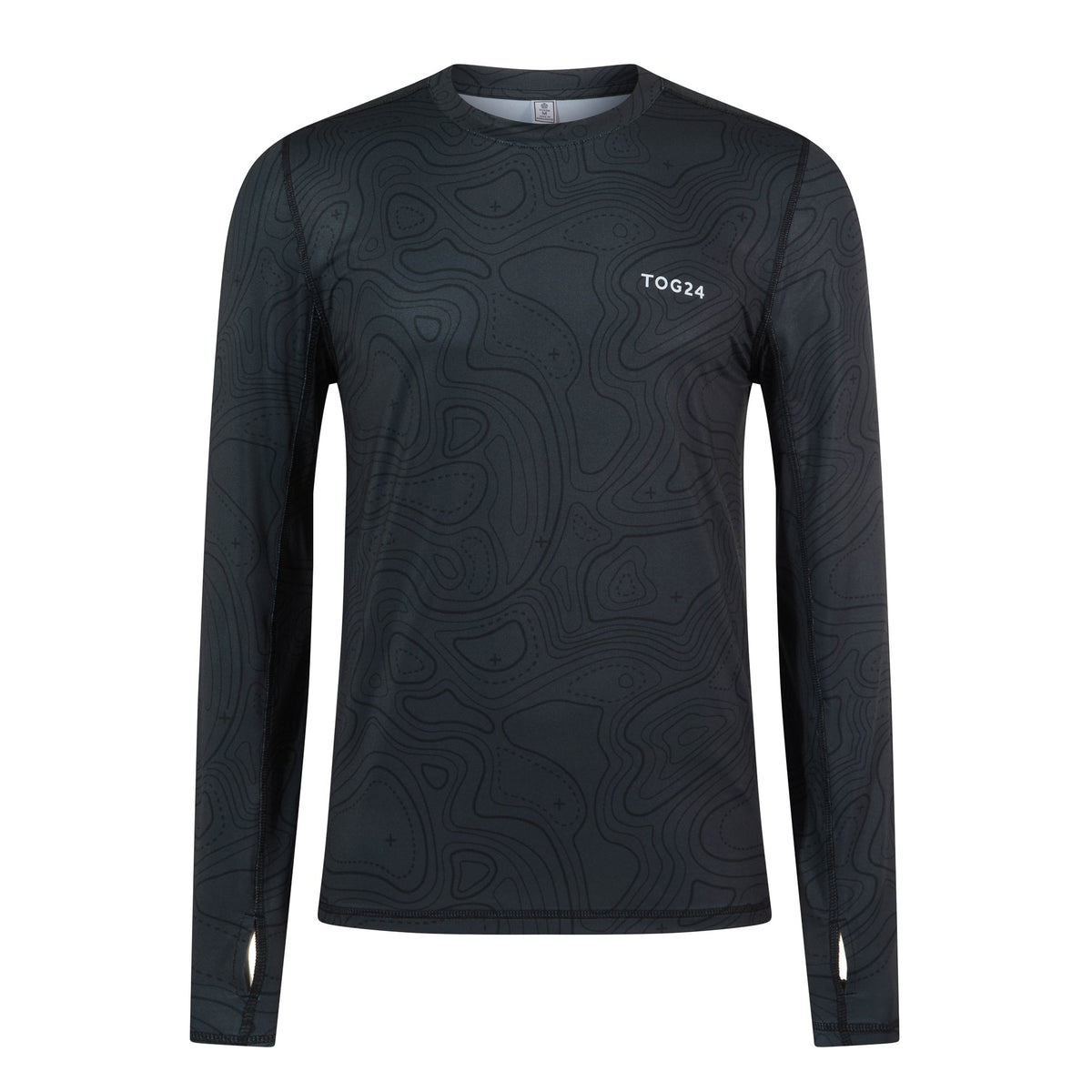 Snowdon Mens Thermal Crew Neck Base Layer - Black Terrain Print - Image 7