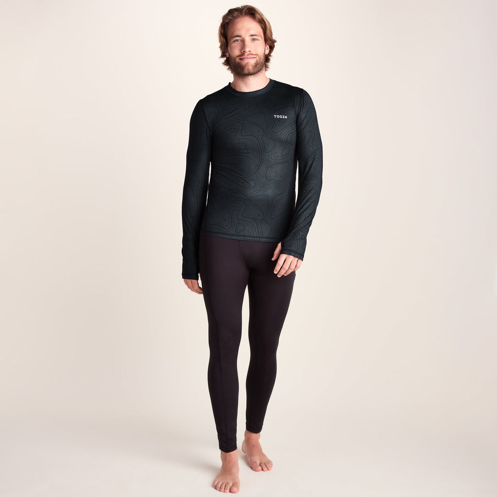 Snowdon Mens Thermal Crew Neck Base Layer - Black Terrain Print - Image 2
