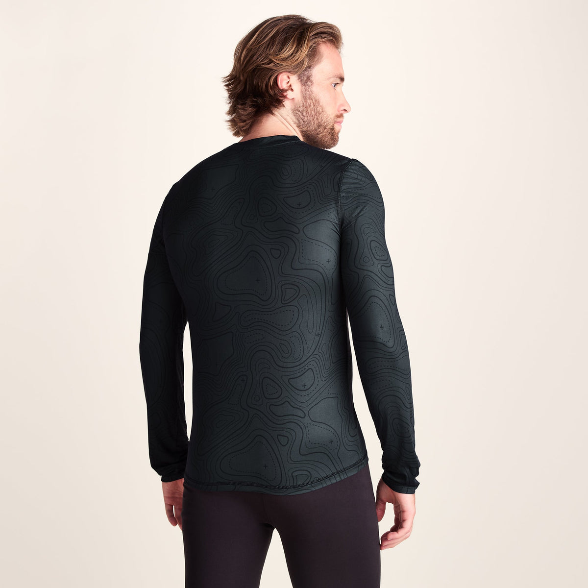 Snowdon Mens Thermal Crew Neck Base Layer - Black Terrain Print - Image 3