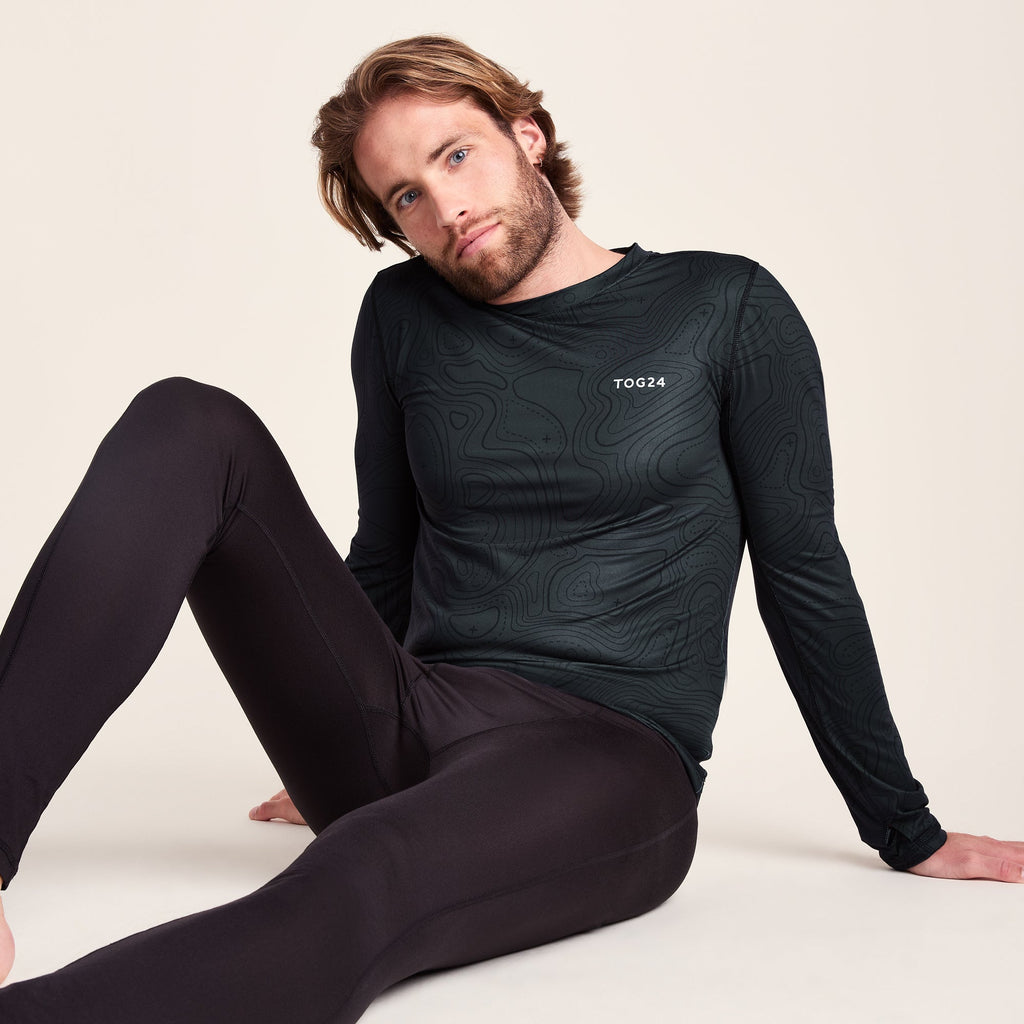 Snowdon Mens Thermal Crew Neck Base Layer - Black Terrain Print - Image 4