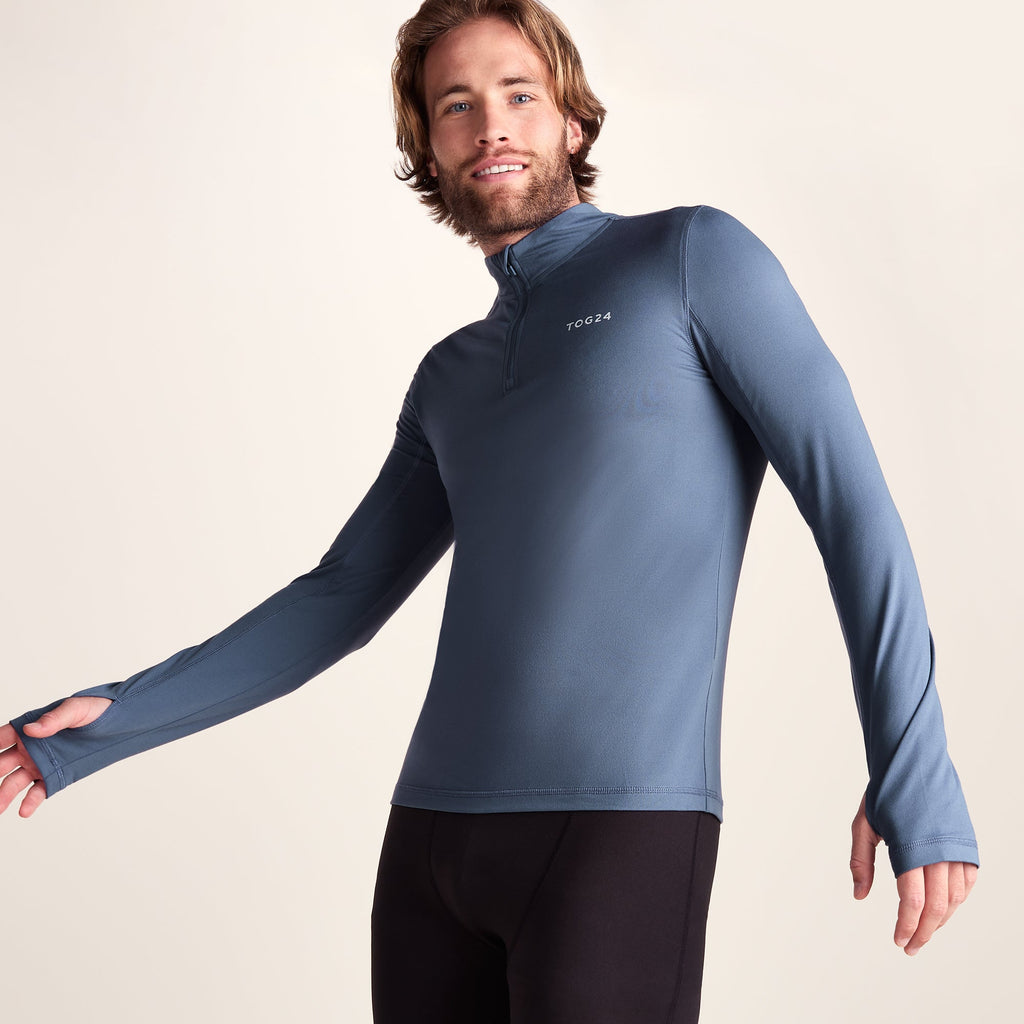 Snowdon Mens Thermal Quarter Zip Base Layer - Smokey Blue - Image 5