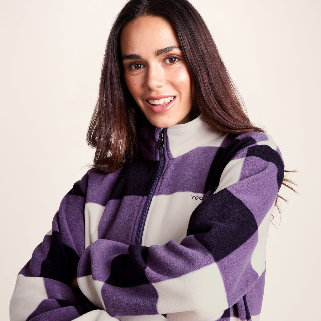 Stones Womens Checkerboard Half Zip Fleece Pullover - Smokey Purple Gingham - Image 5