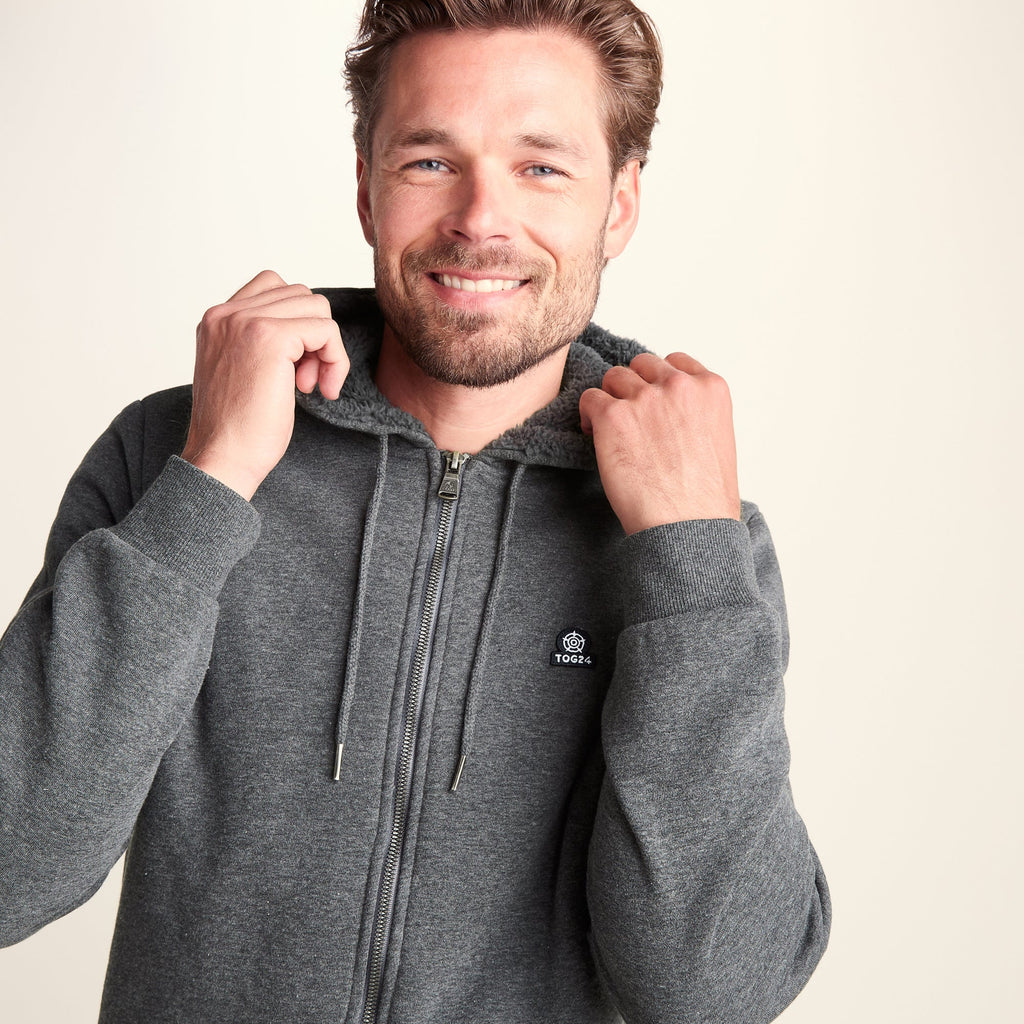Timble Mens Sherpa Fleece Lined Hoody - Dark Grey Marl - Image 5