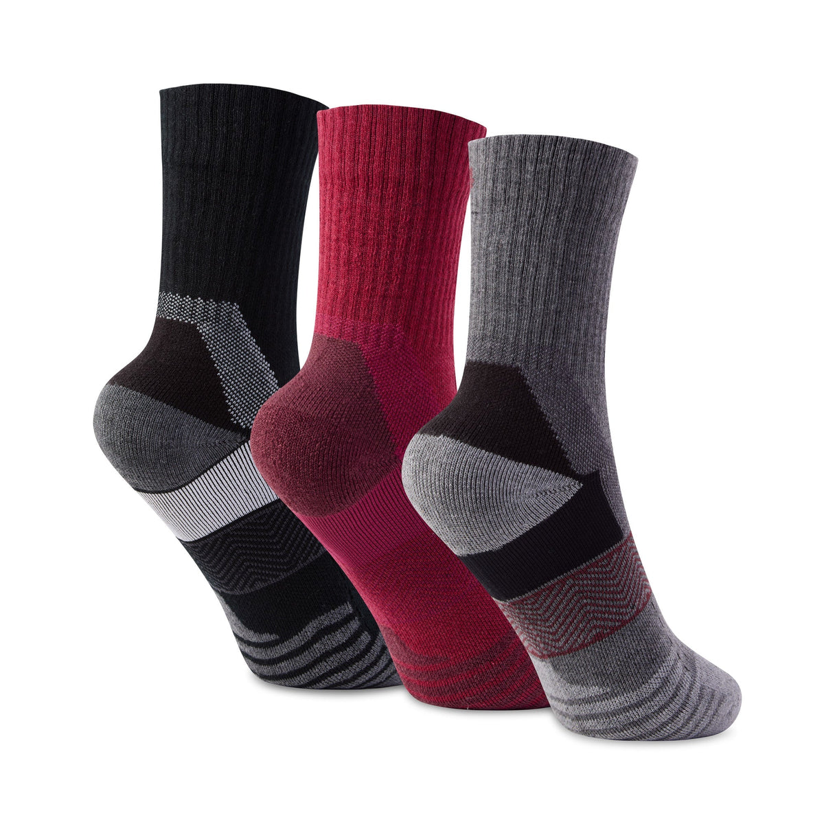 Wels 3Pack Womens Trek Socks - Black/Burgundy/Dark Grey Marl - Image 2