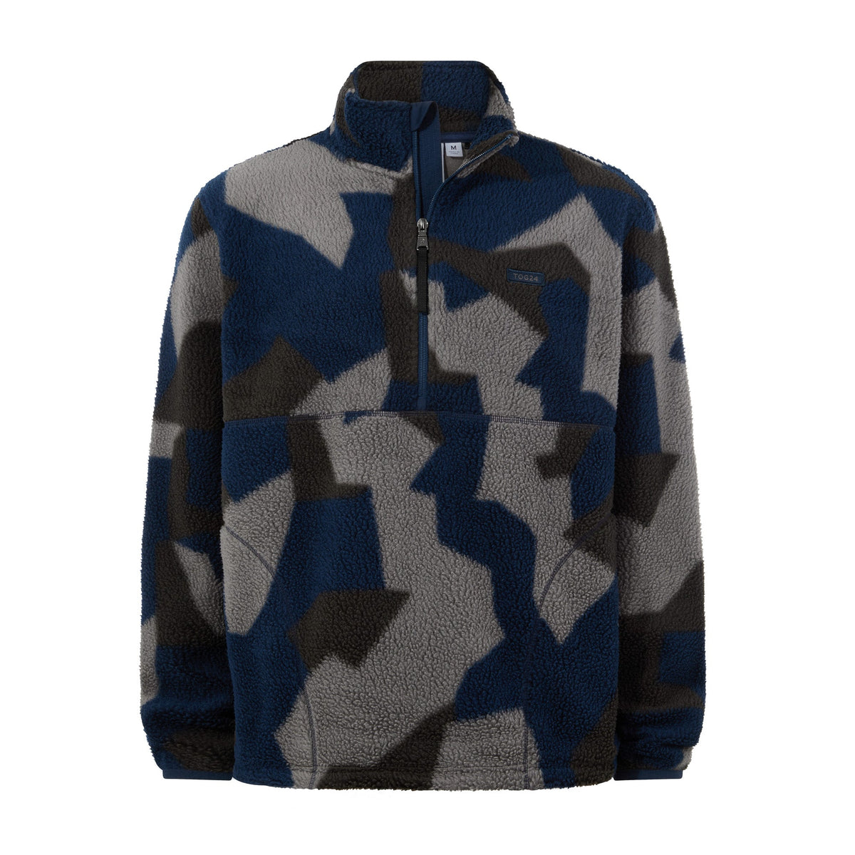 Zermatt Mens Relaxed Fit Sherpa Fleece Zip Neck - Blue Geo Camo Print - Image 8