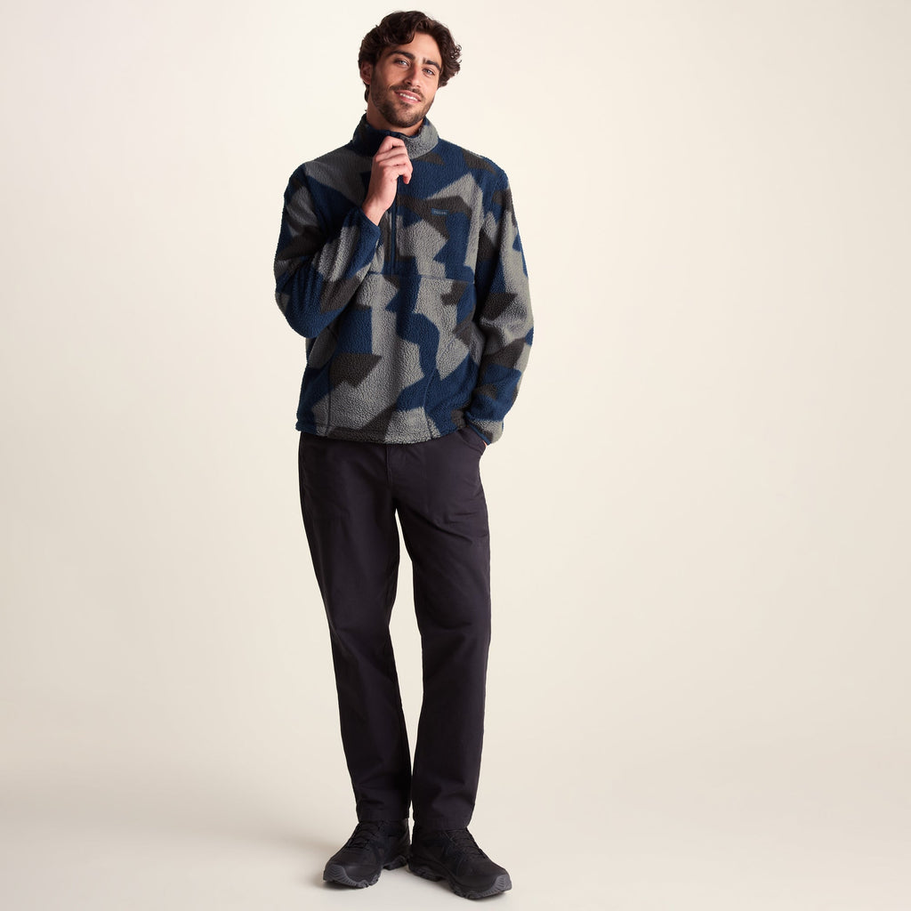 Zermatt Mens Relaxed Fit Sherpa Fleece Zip Neck - Blue Geo Camo Print - Image 2
