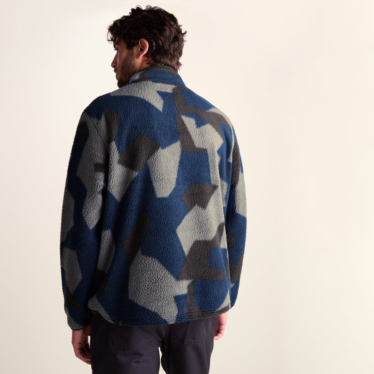 Zermatt Mens Relaxed Fit Sherpa Fleece Zip Neck - Blue Geo Camo Print - Image 3
