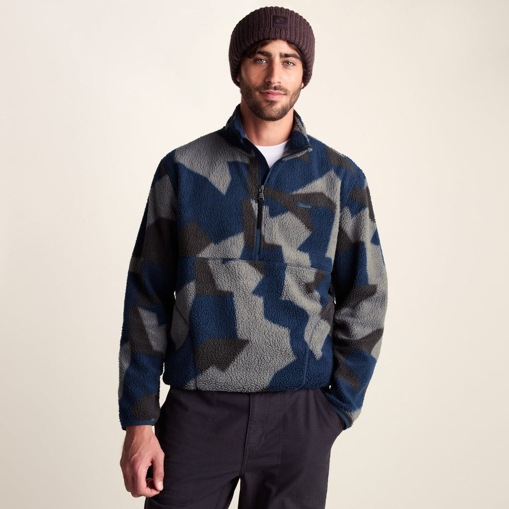 Zermatt Mens Relaxed Fit Sherpa Fleece Zip Neck - Blue Geo Camo Print - Image 7