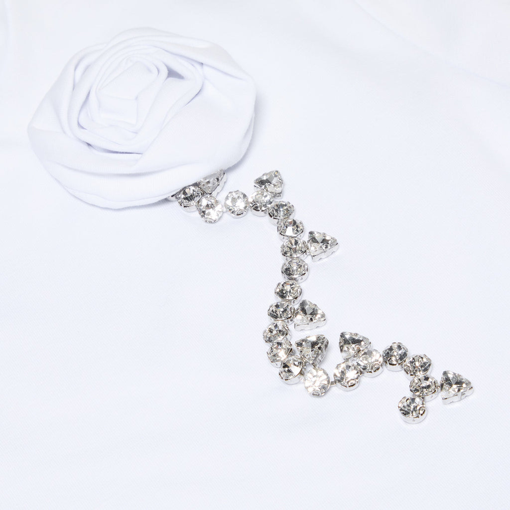 AREA Crystal Rosette Cropped T-Shirt (White) - Image 3