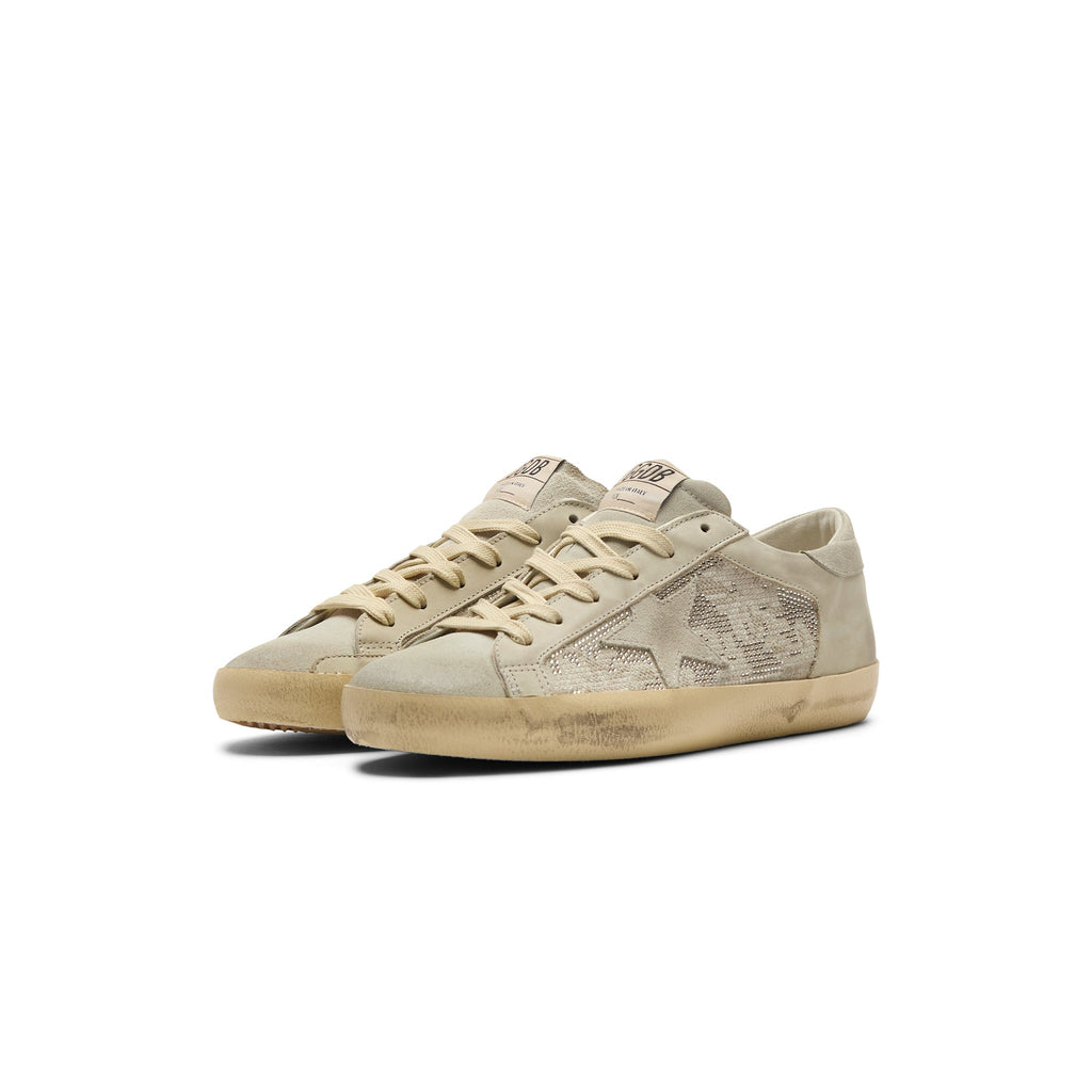 Golden Goose Super Star Suede And Nabuk With Embroidery And Crystal Upper Suede Star And Heel (Light Gray) - Image 4