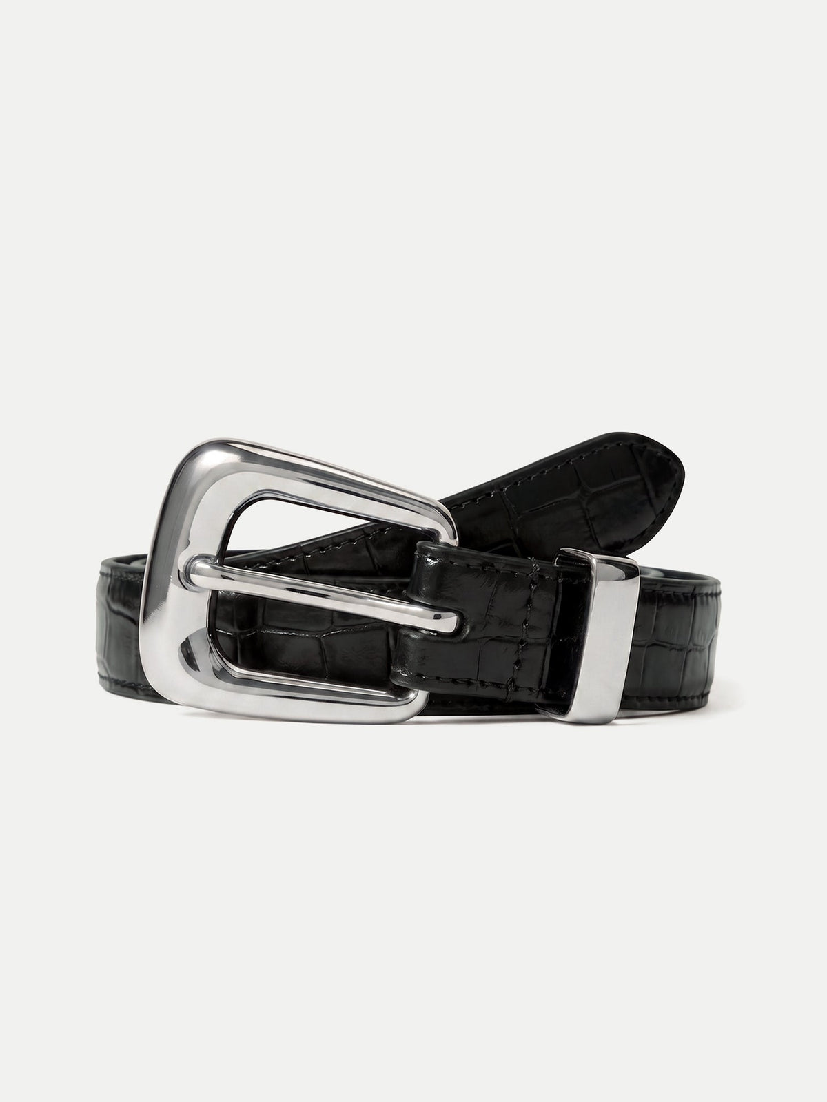 Slim Croc-Embossed Arch Belt - Image 3