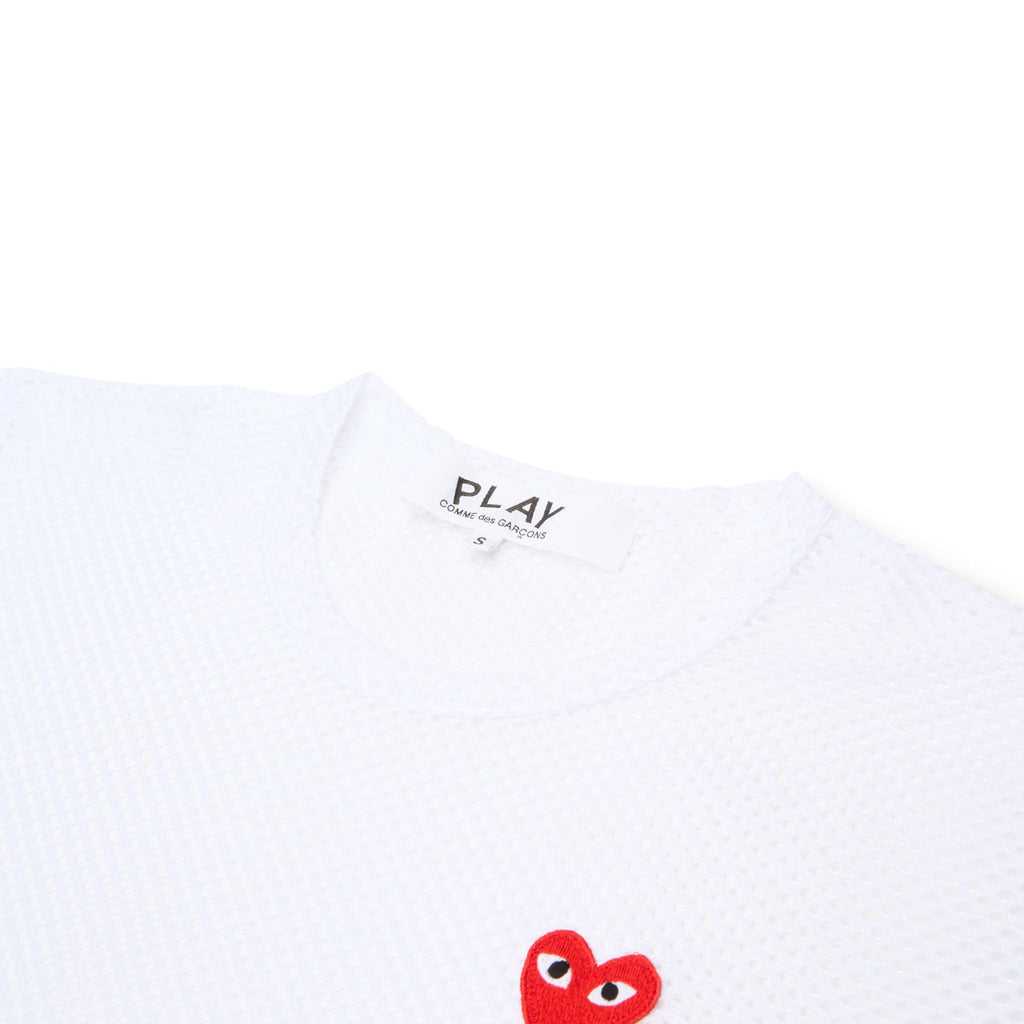 Comme Des Garcons PLAY Mesh Red Emblem T-Shirt (White) - Image 3