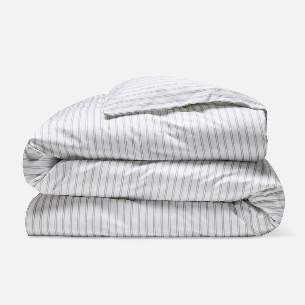 Luxe Sateen Duvet Cover - Last Call - Tandem Stripe in White & Frost