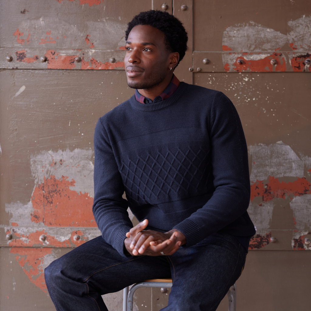 Bart Mens Textured Cable Knit Jumper - Deepest Blue - Image 2
