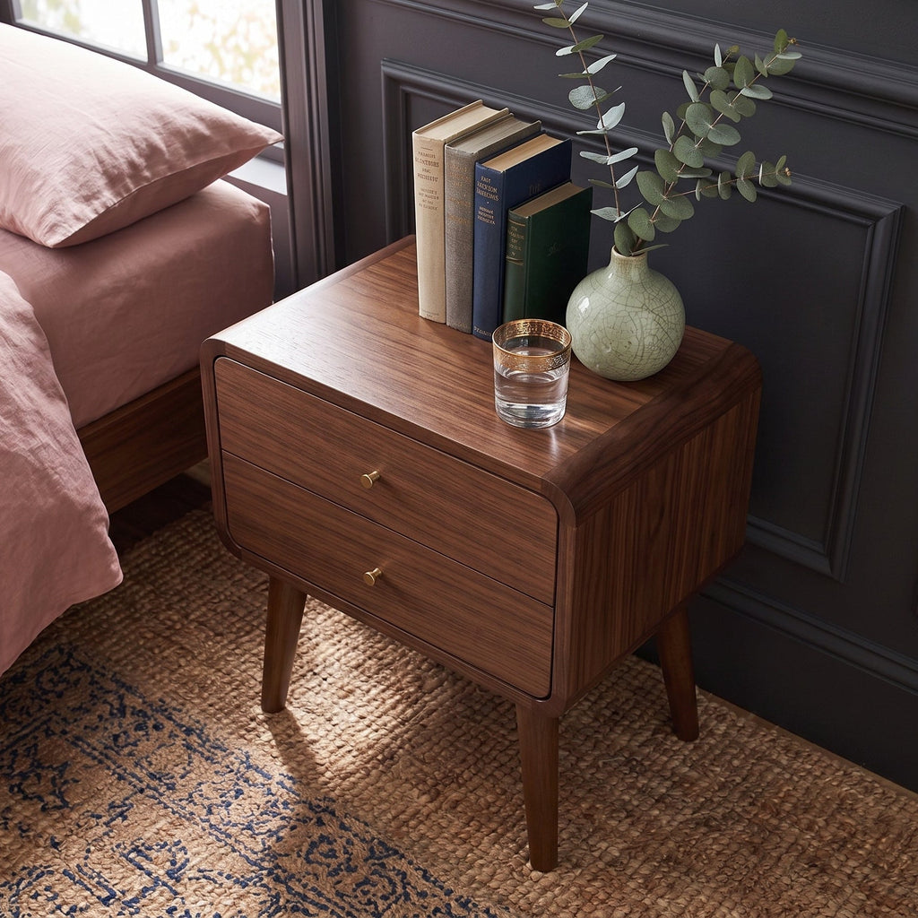 Finn Curved Edge Bedside Table in Walnut - Image 3