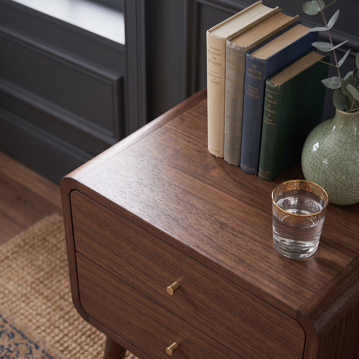 Finn Curved Edge Bedside Table in Walnut - Image 4