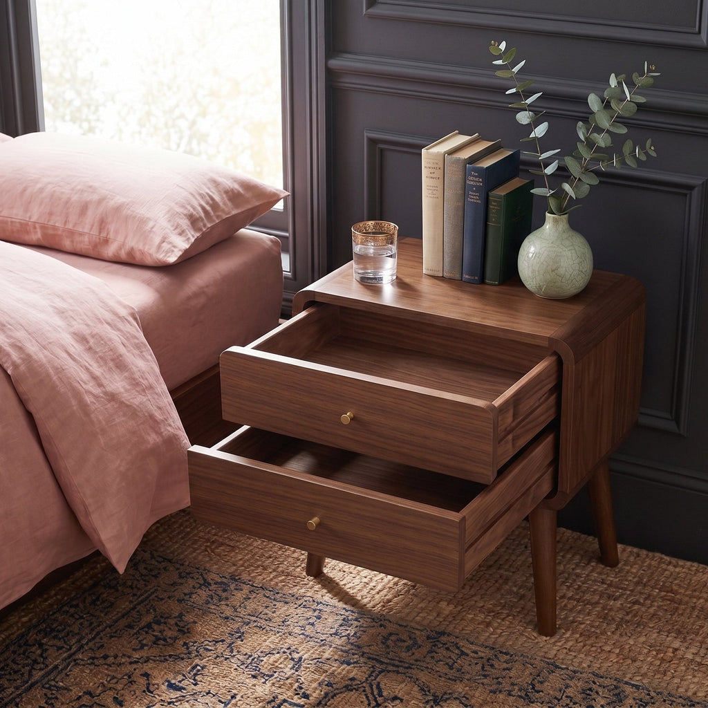 Finn Curved Edge Bedside Table in Walnut - Image 6