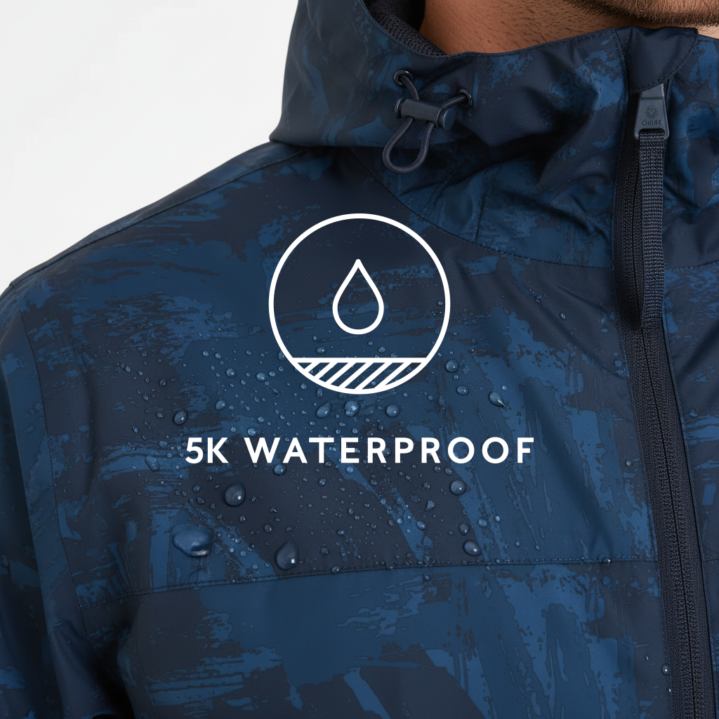 Craven Mens Waterproof Packaway Jacket - Dk Indigo Brushstroke Print - Image 8
