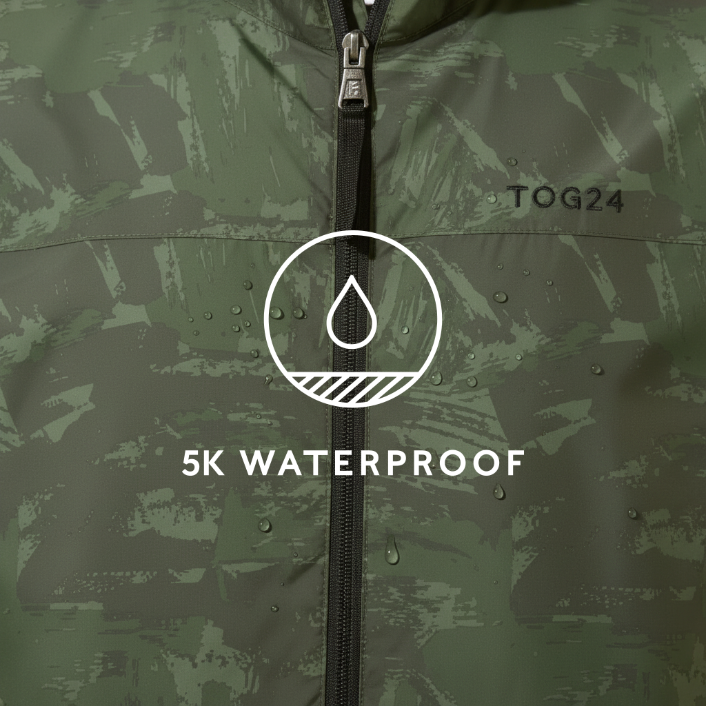 Craven Mens Waterproof Packaway Jacket - Forage Green Brushstroke Print - Image 7