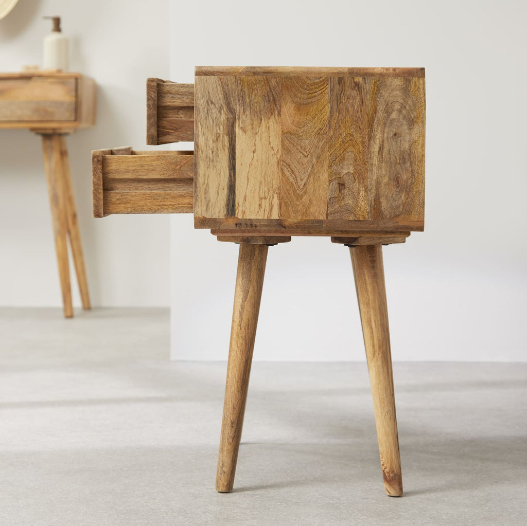 Rustic Mango Wood Bedside Table with 2 Drawers - Image 4