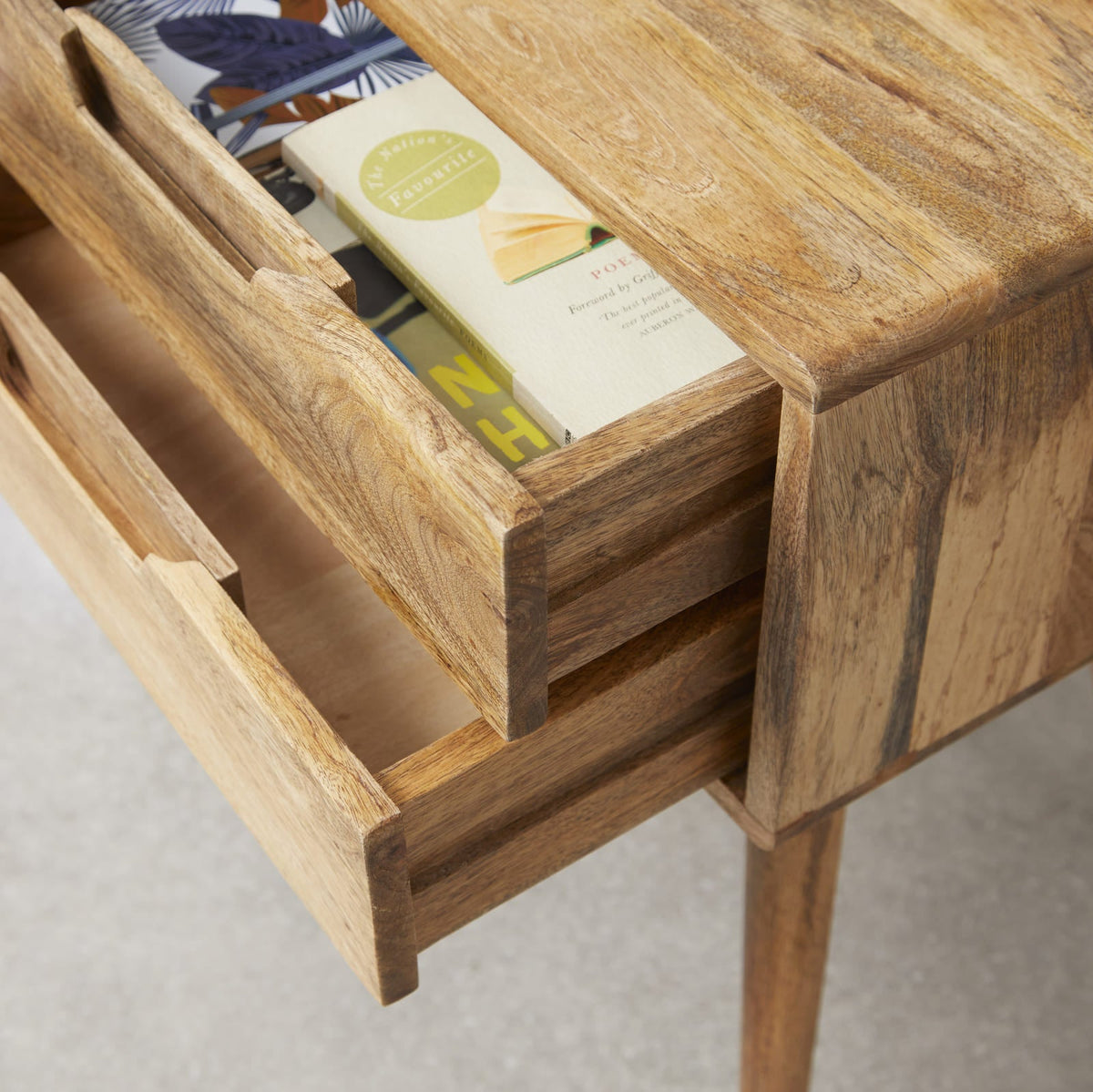 Rustic Mango Wood Bedside Table with 2 Drawers - Image 5