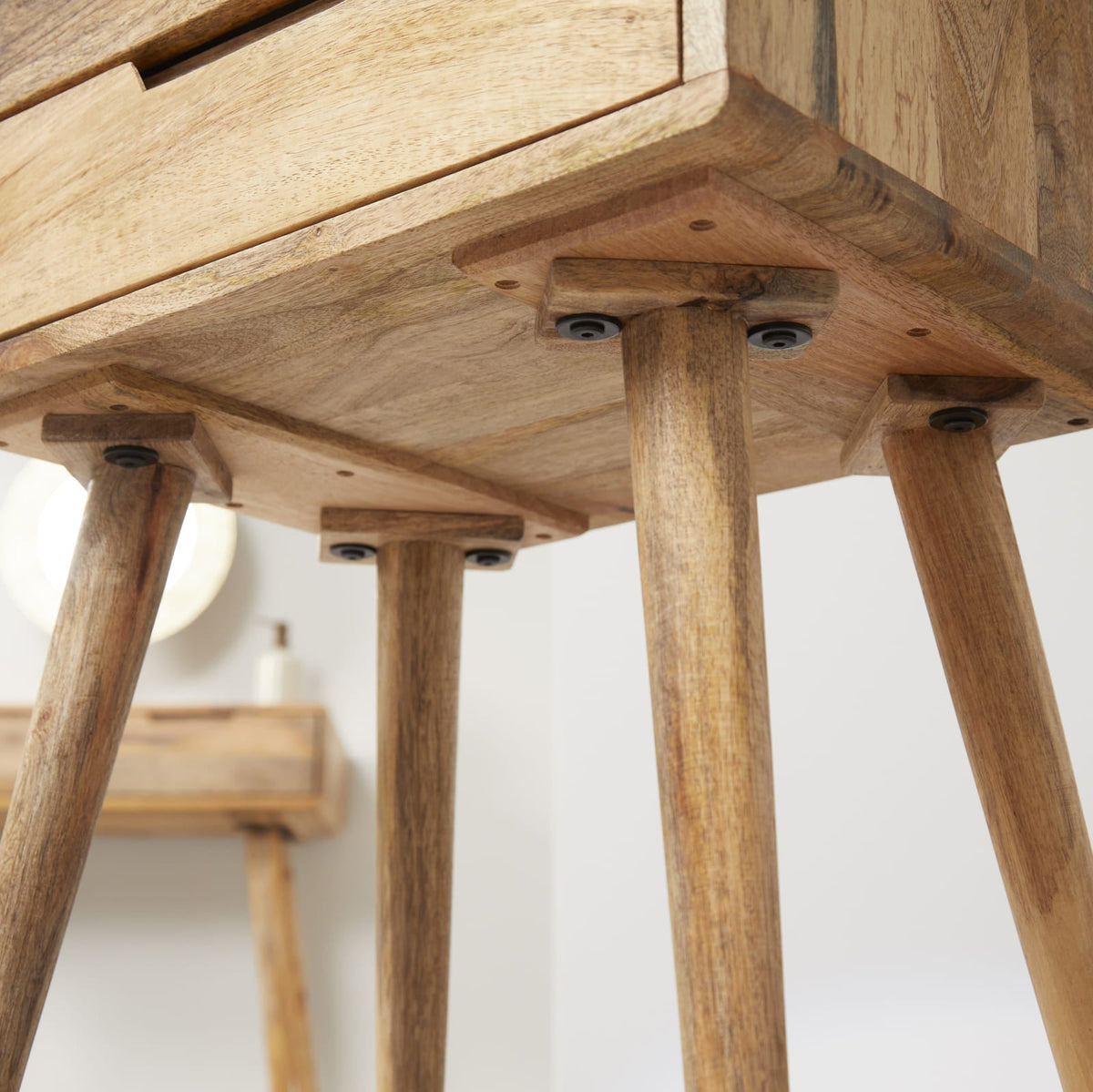 Rustic Mango Wood Bedside Table with 2 Drawers - Image 8