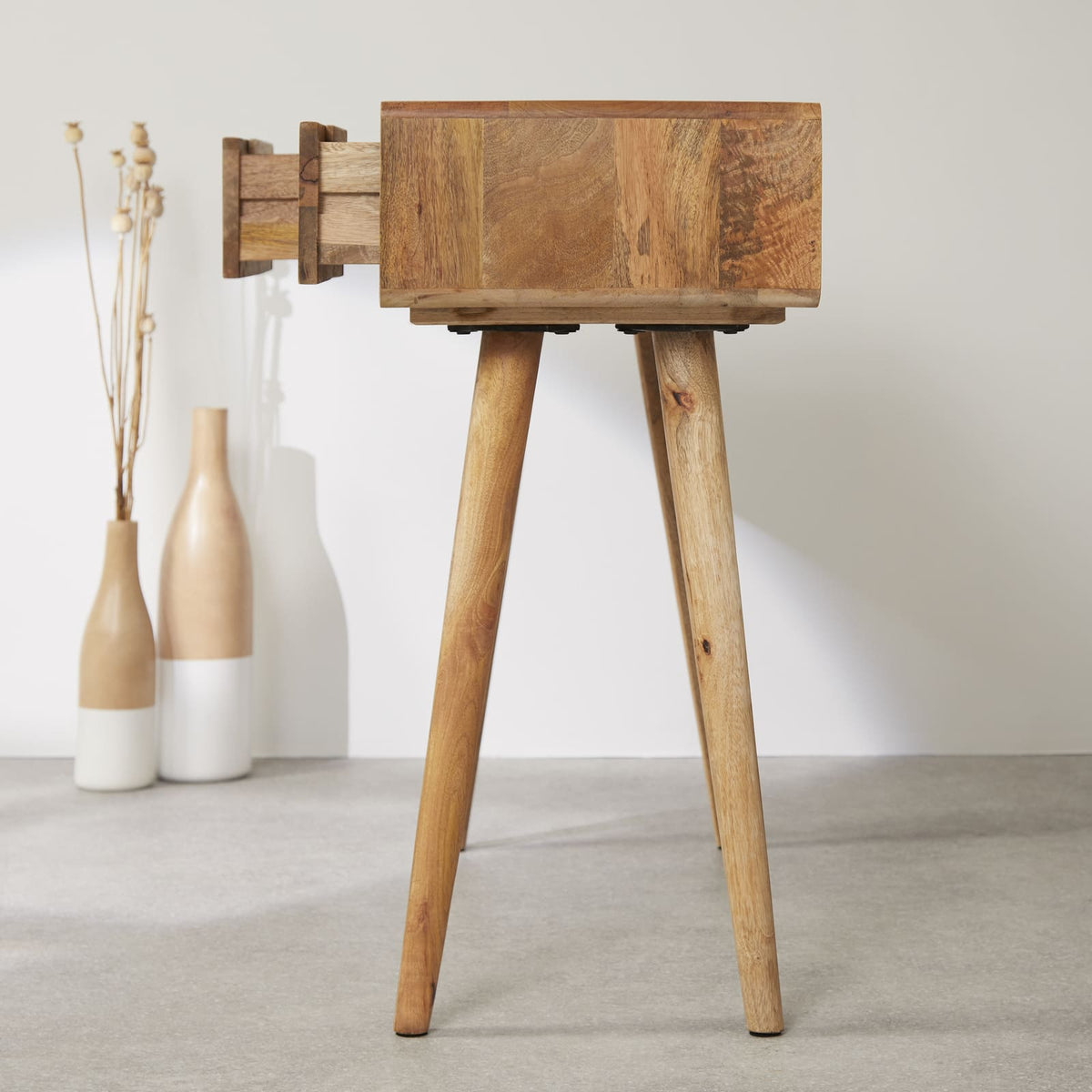 Rustic Mango Wood Bedside Table with 2 Drawers - Image 10