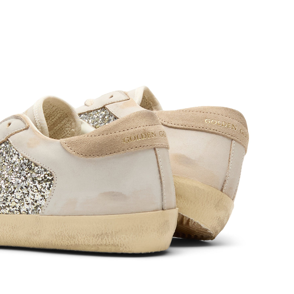 Golden Goose Super Star Glitter And Leather Upper (White/Platinum/Beige) - Image 6