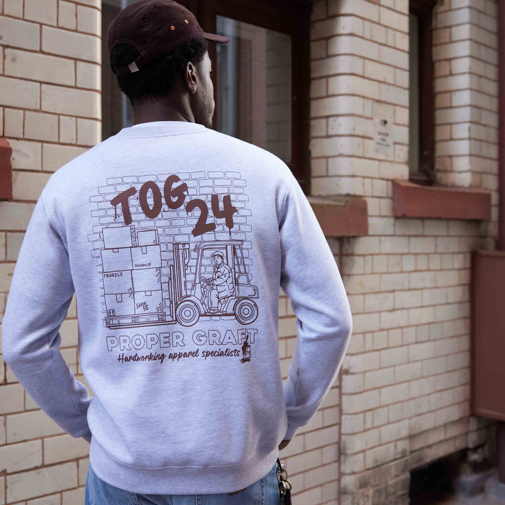 Graft Mens Supersoft Graphic Print Crew Neck Sweatshirt - Light Grey Melange - Image 2
