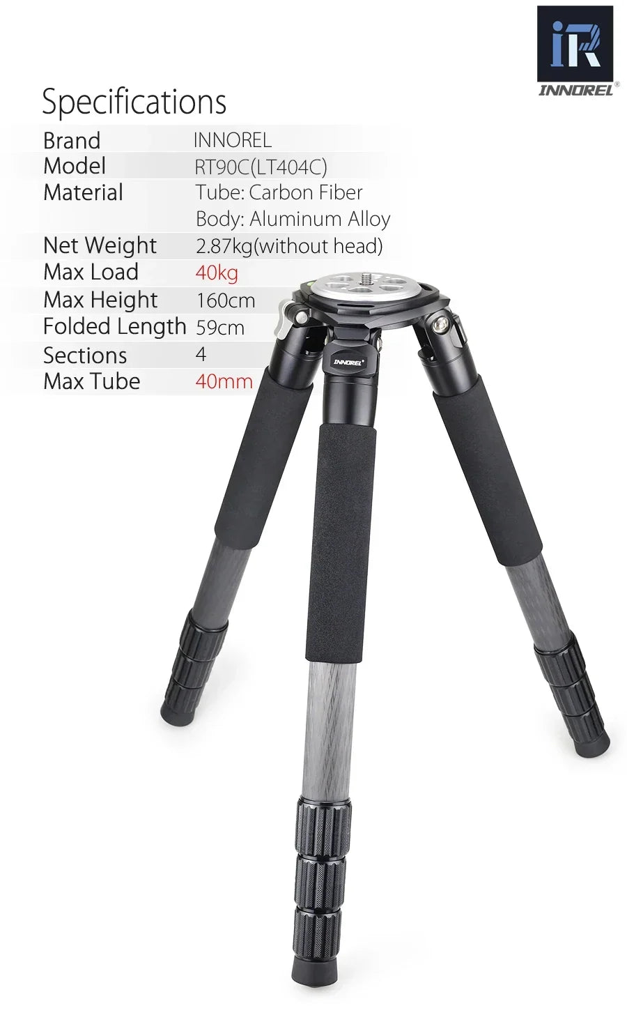 Innorel RT90C (LT404C) Heavy Duty Tripod - Image 9