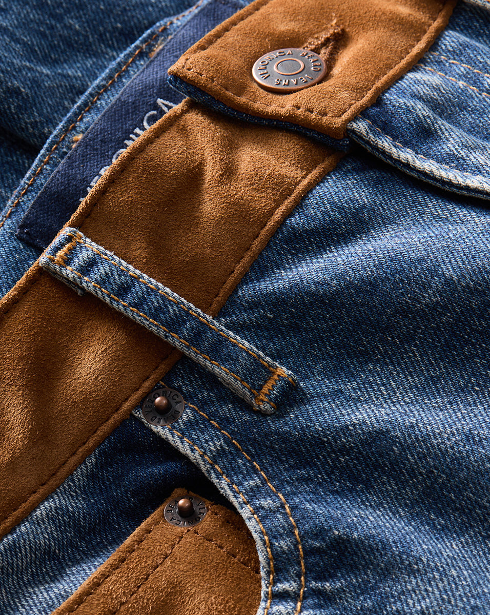 Dylan Suede-Patchwork Straight-Leg Jean - Image 4
