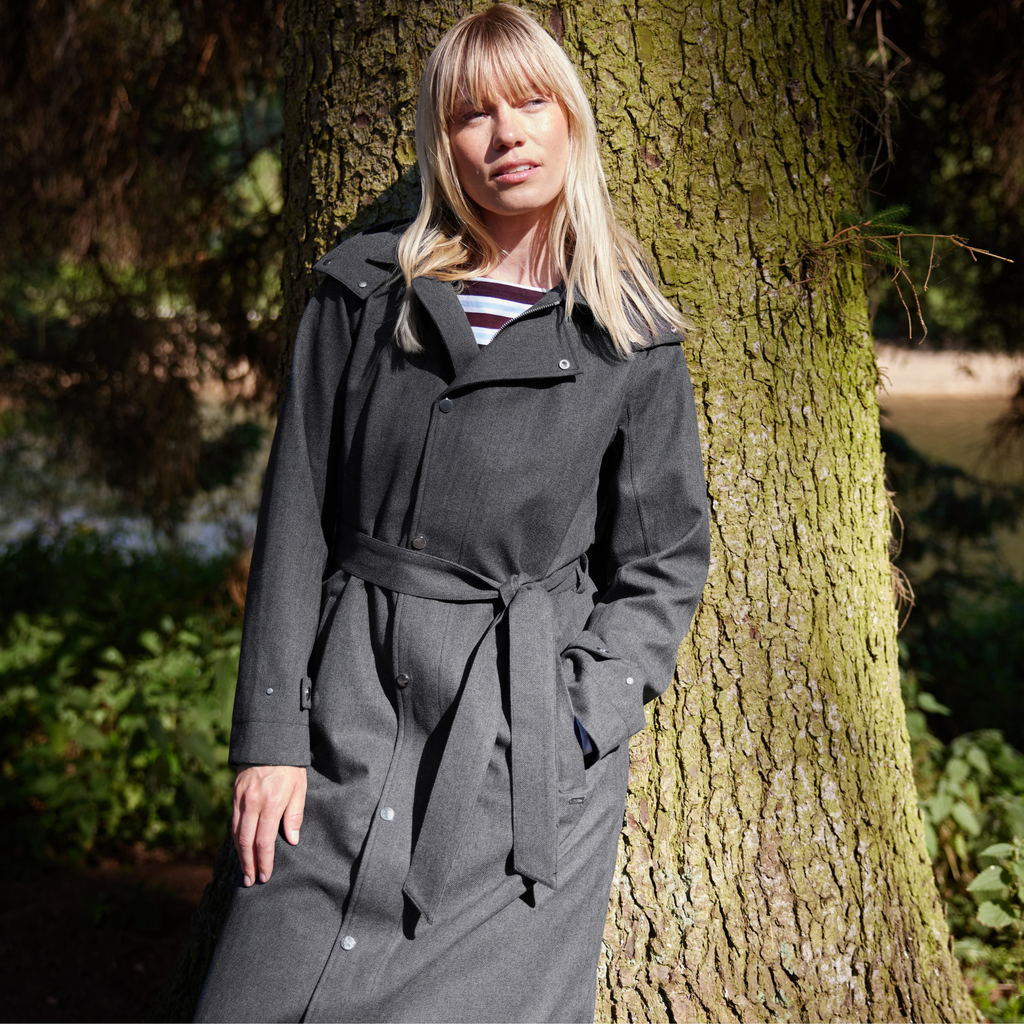 Jemima Womens Waterproof Longline Belted Trench Coat - Charcoal Melange - Image 8