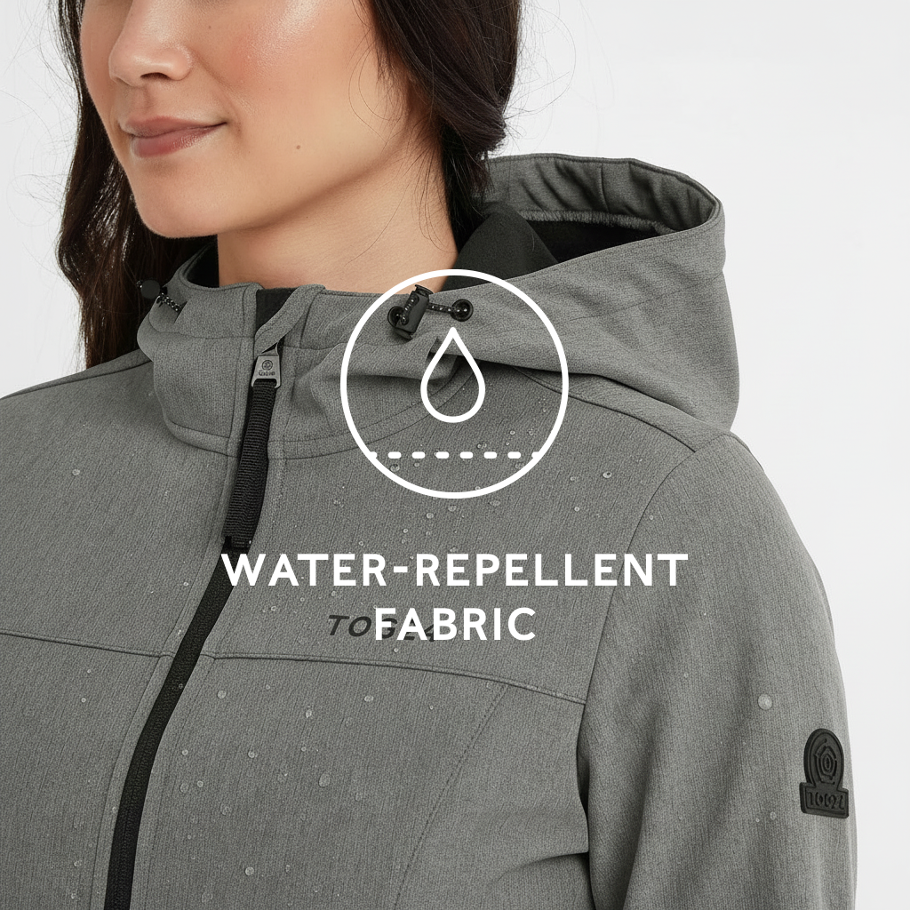 Keld Womens Long Shower Resistant Hooded Softshell Jacket - Dark Grey - Image 8