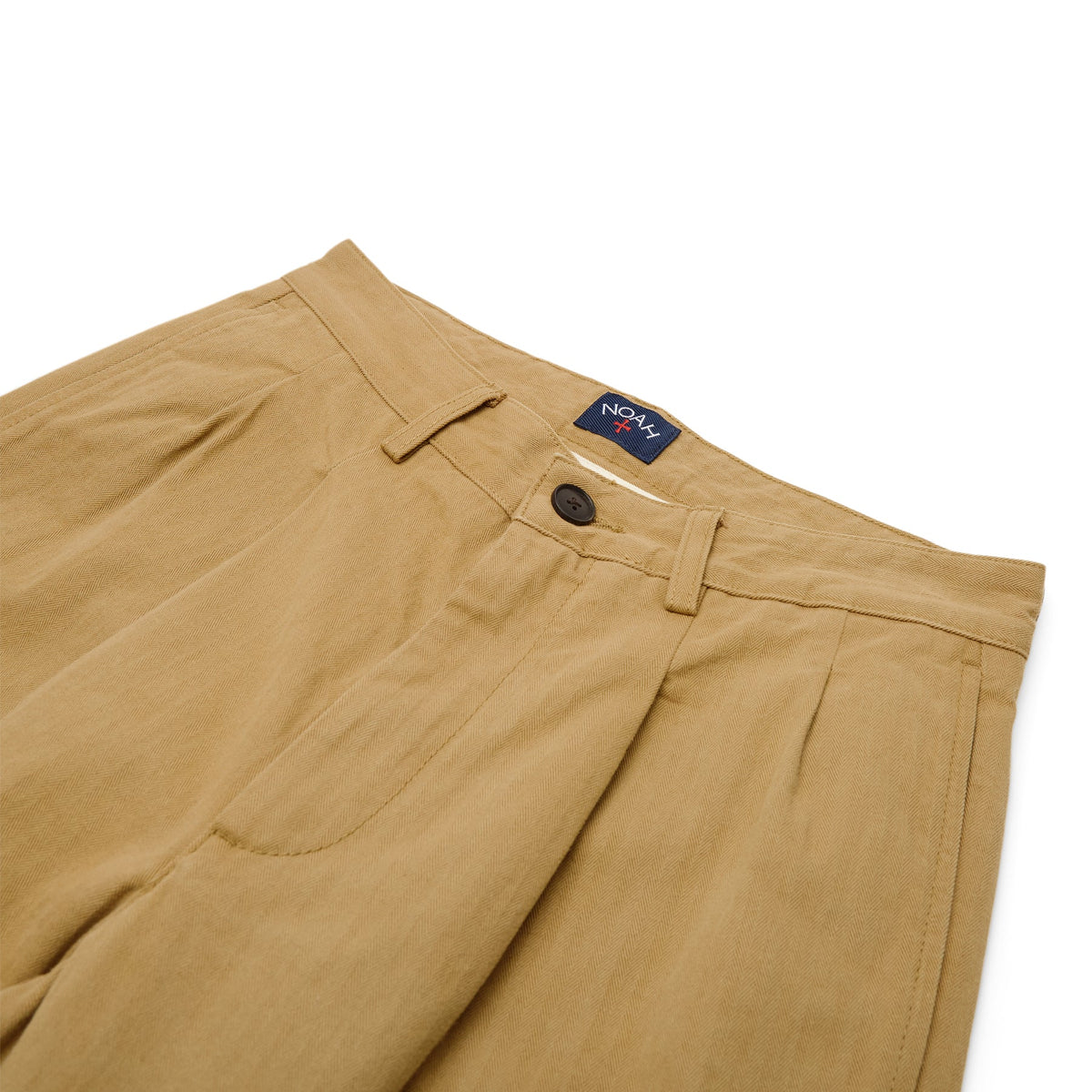 Noah Double-Pleat Herringbone Pant (Khaki) - Image 3