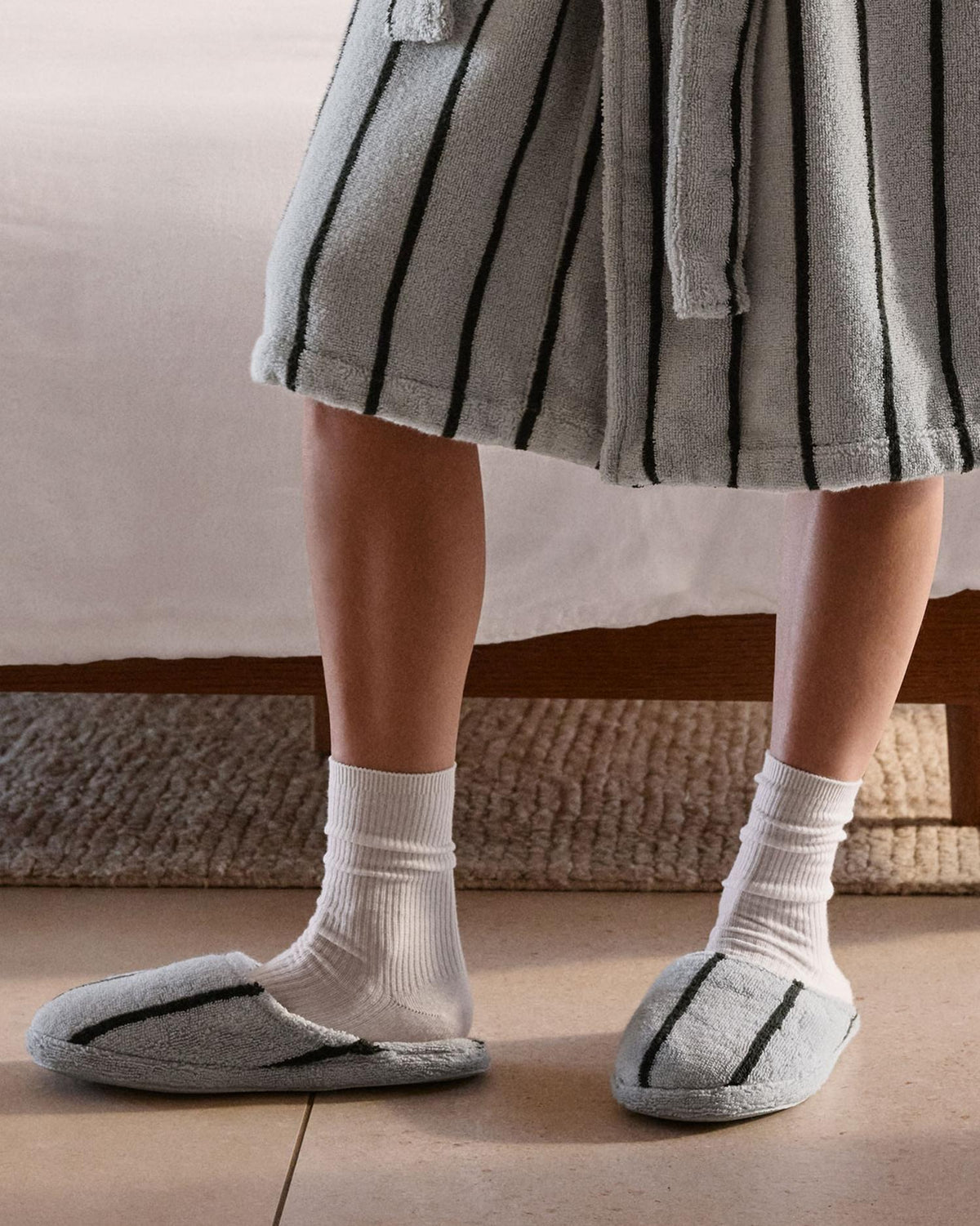 Turkish Cotton Stripe Slippers (Sky with Evergreen) - Image 3