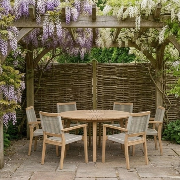 Roma 6 Seater Round Sunray with Terrazzo Insert Dining Set with 6 Roma Rope Stacking Chairs - Image 2