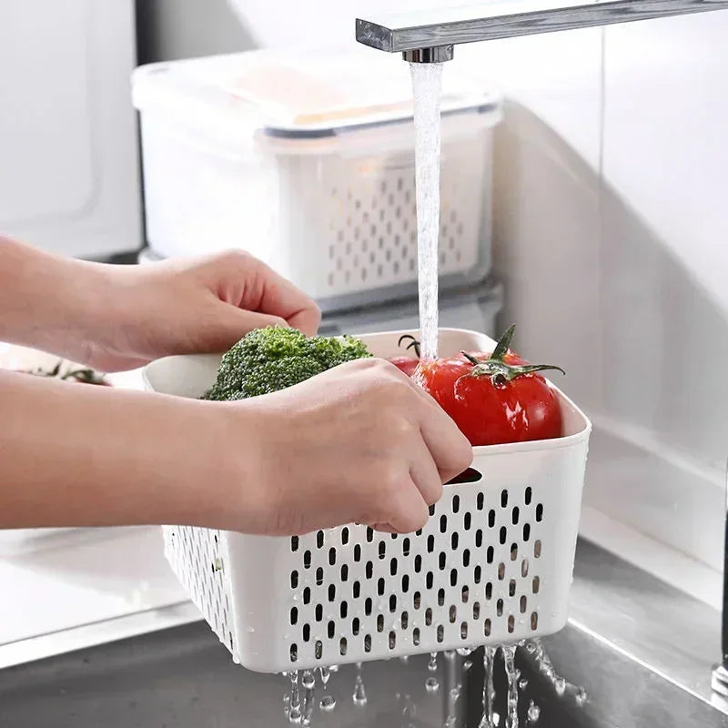 Multipurpose Refrigerator Storage Container with Drain Basket - Image 2