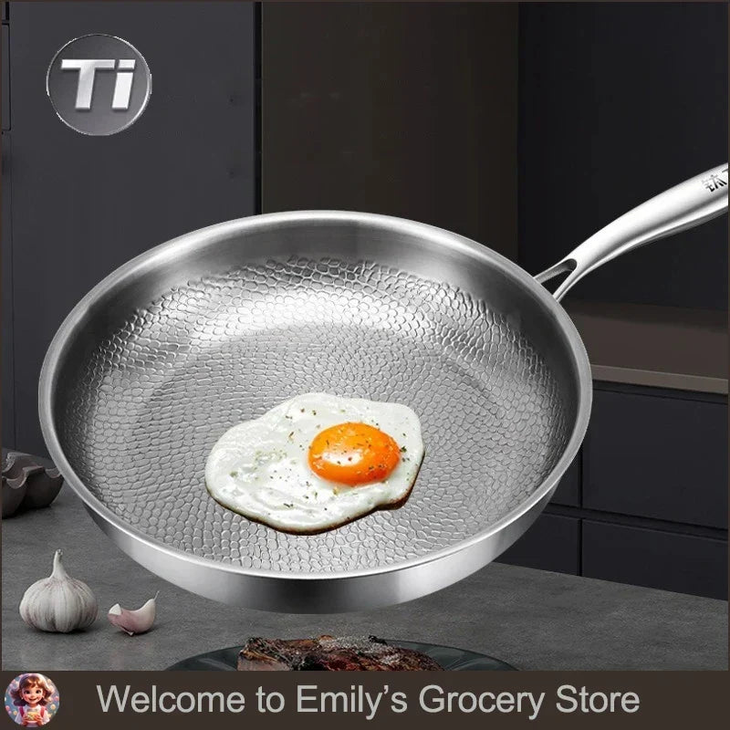 Titanium Frying Pan Thickened Non-Stick Non-Coating Hammer Pattern Fried Steak Pan Gas Stove Pot Induction Kitchen - Image 2