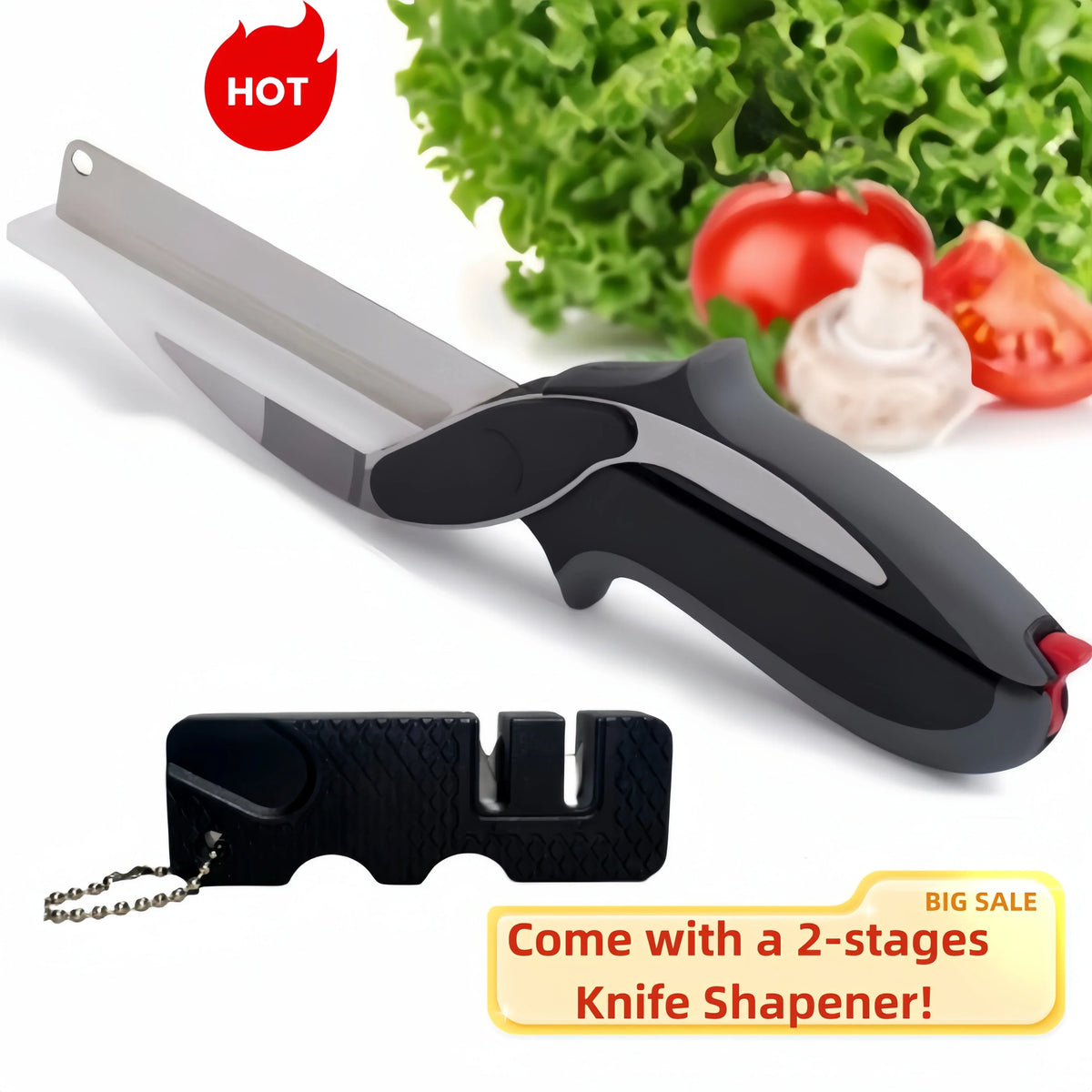 Multifunctional Separable Kitchen Knife, Cutting Board & Wavy Scissors - Black with sharpener